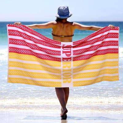 Superior Striped Cotton Fuzzy Velour Terry Large Oversized Beach Towel