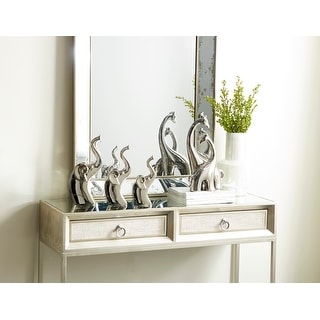 Silver Porcelain Ceramic Elephant Decorative Sculpture (Set of 3)