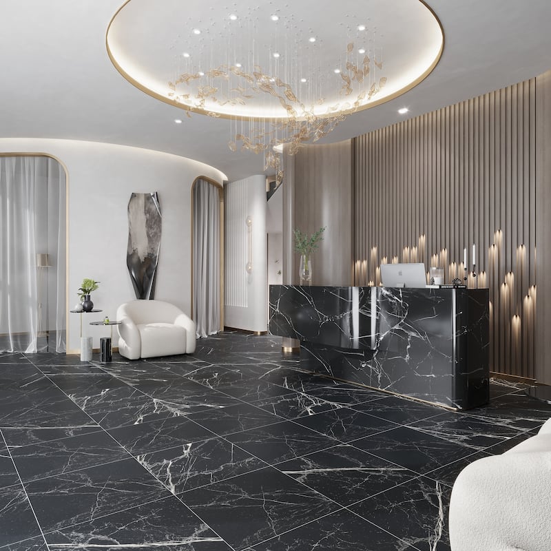 Regalia 24x24 in. Matte Color Body Porcelain Marble-look Vein Large Wall and Floor Tile (15.5 sq ft/case, 4-Pack) - Nero Black