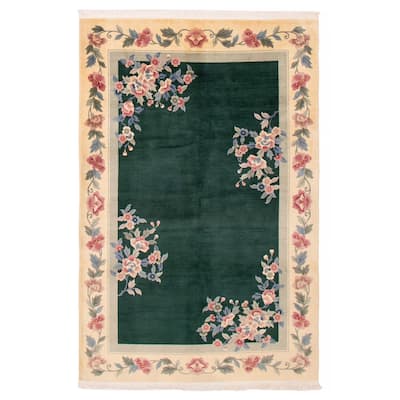 ECARPETGALLERY Hand-knotted Aubusson Green Wool Rug - 6'0 x 9'0