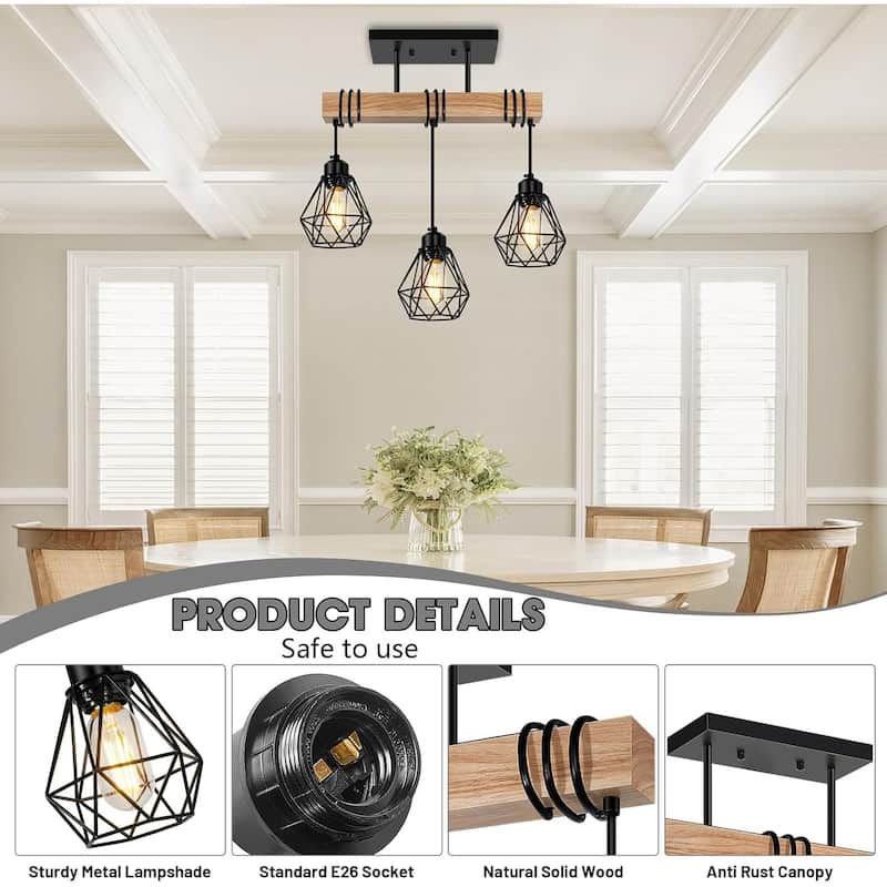 3-lights hallway light black pendant light wood, metal kitchen light