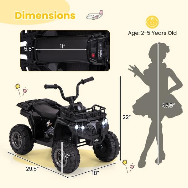 6V Kids Ride On Electric ATV with LED Headlights and MP3 Player - 29.5" x 18" x 22" (L x W x H)