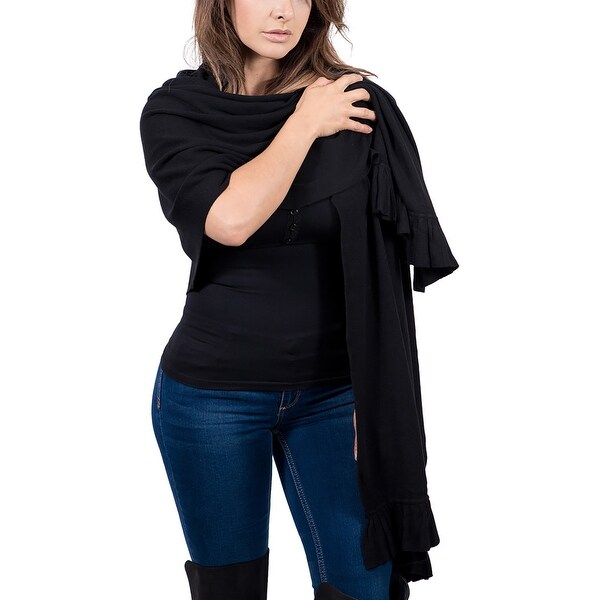Maglierie Di Perugia Cashmere Blend Elegant Black Ruffled Wrap/Shawl - 26-74