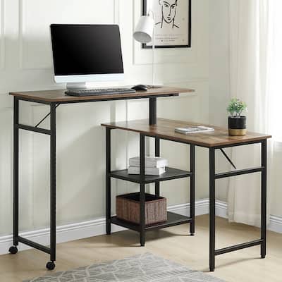 Office L Shaped Standing Desk, 360 Degrees Free Rotating Computer Desk