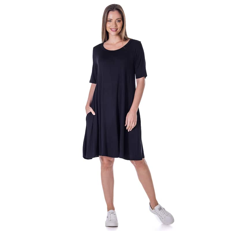24seven Comfort Apparel Soft Flare T Shirt Dress with Pocket Detail - Black - S