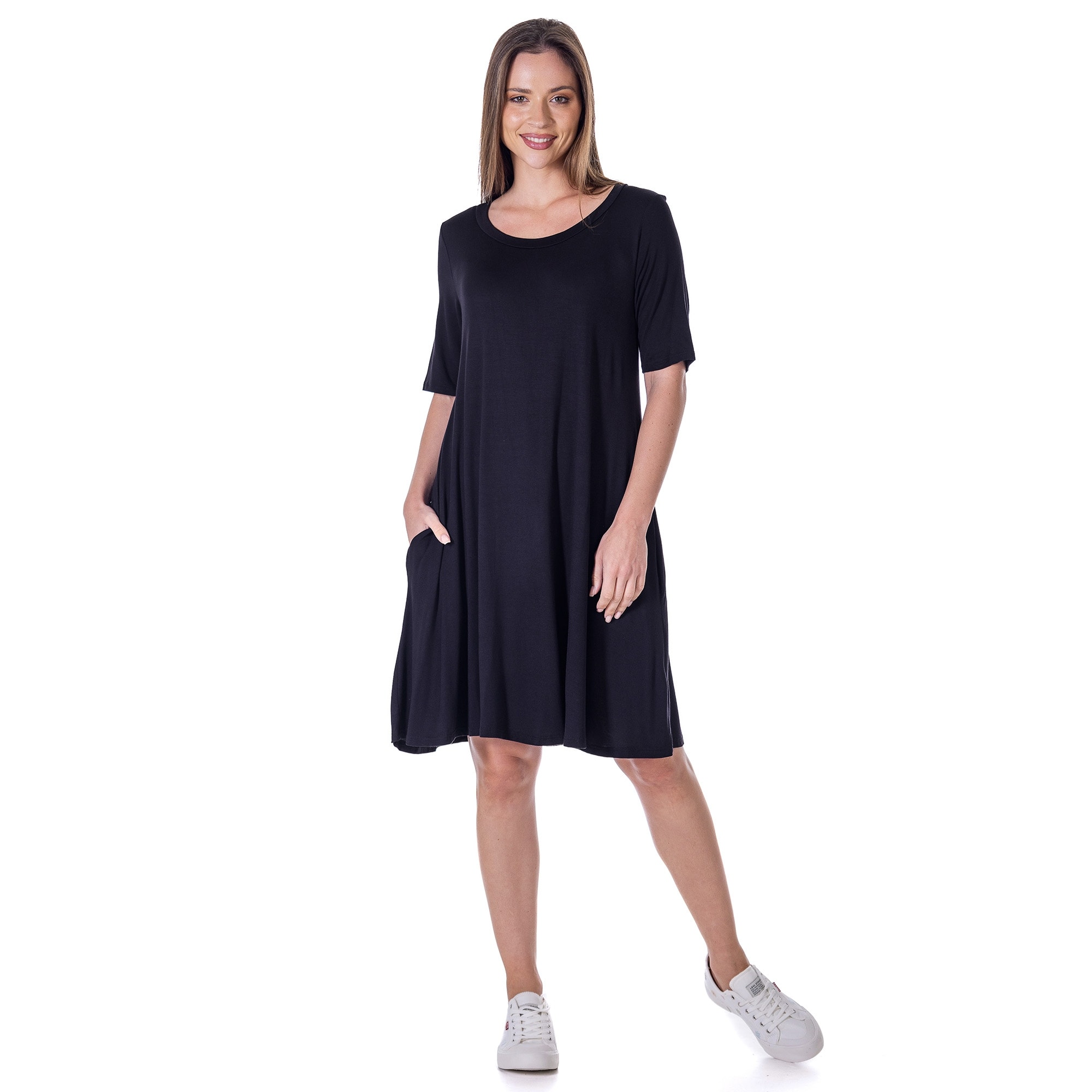 24seven Comfort Apparel Soft Flare T Shirt Dress with Pocket Detail