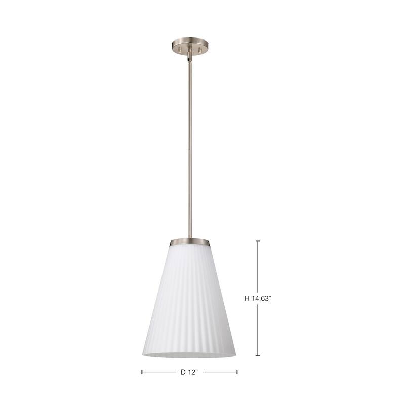 Royale Large Pendant Brushed Nickel Finish Ribbed White Glass - Brushed Nickel