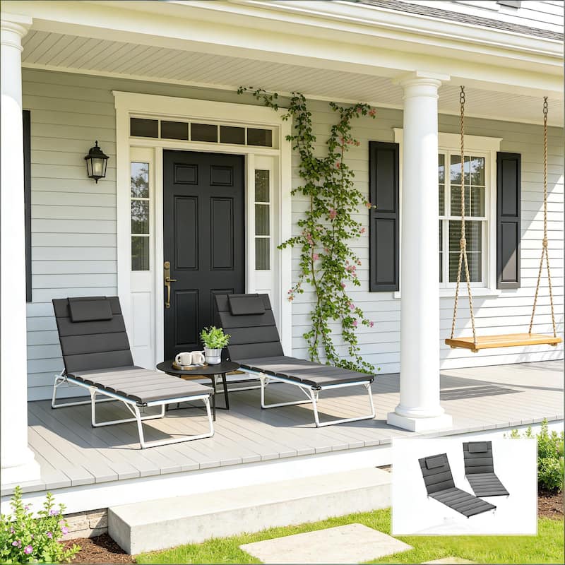 GDFStudio - Sage Outdoor Foldable Lounge Chair Cushion Set with High-resilience Foam & 6-Position Ties - 80"L - Dark Gray