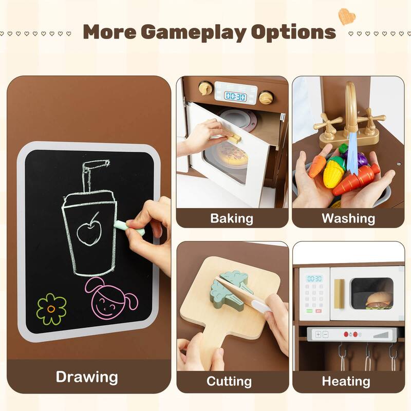 Costway Corner Play Kitchen with Lights & Sounds Wooden Toy Kitchen - See Details
