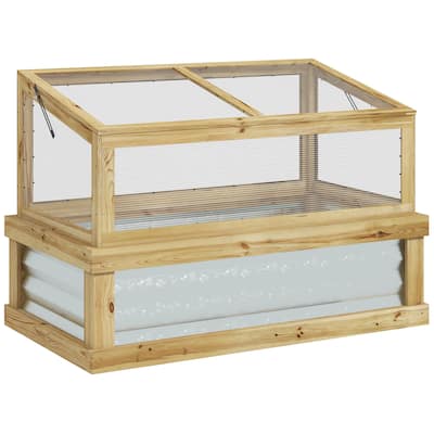 Raised Garden Bed with Polycarbonate Greenhouse, Lean-to Garden Wooden Cold Frame Greenhouse Flower Planter Protection