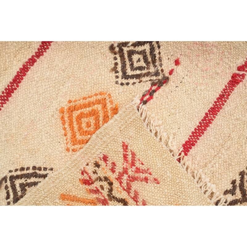 Hand Woven Oriental 100% Wool Carpet Southwestern Tribal Beige & Ivories Kilim Area Rug - 10' 1'' X 6' 1''