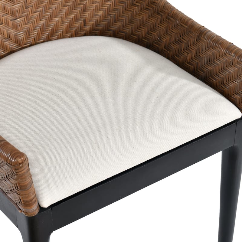 Bohemian 18" Seat W Natural Rattan Backrest with Upholstered Armchair