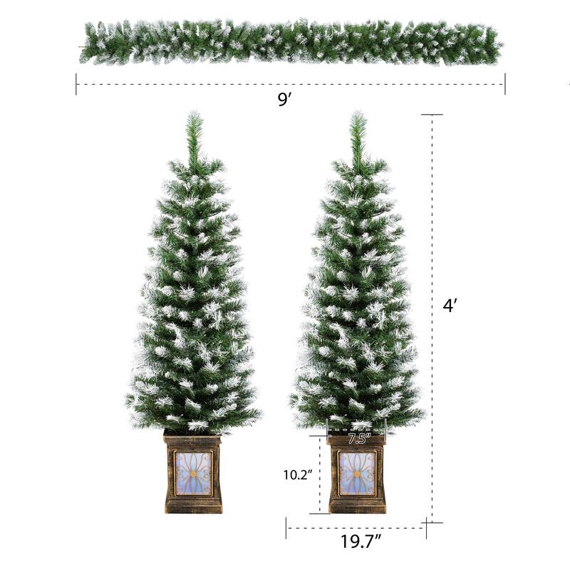 Artificial Christmas 3-Piece Set Wreath and Set of 2 Entrance Trees X-mas with LED Lights Easy Assembly