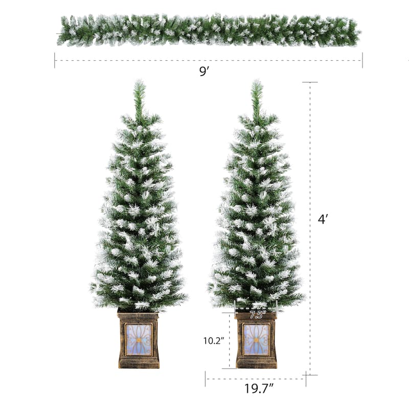 Set of 2 Pre-Lit 4FT Entrance Christmas Trees with LED Lights, Gold Pots, Artificial Holiday Decoration
