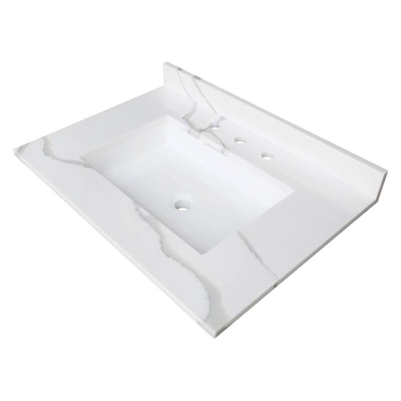 Kingston Brass KVPB3122L38SQ Montesquieu 31" Solid Surface Vanity Top - Calacatta Marble White / Glossy - Colored