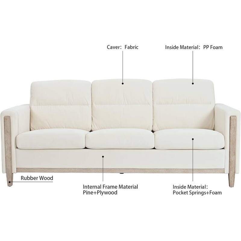 79.5" Sofa Couch Modern 3-Seater Sofa with Cushions Armrest Side Pocket for Living Room