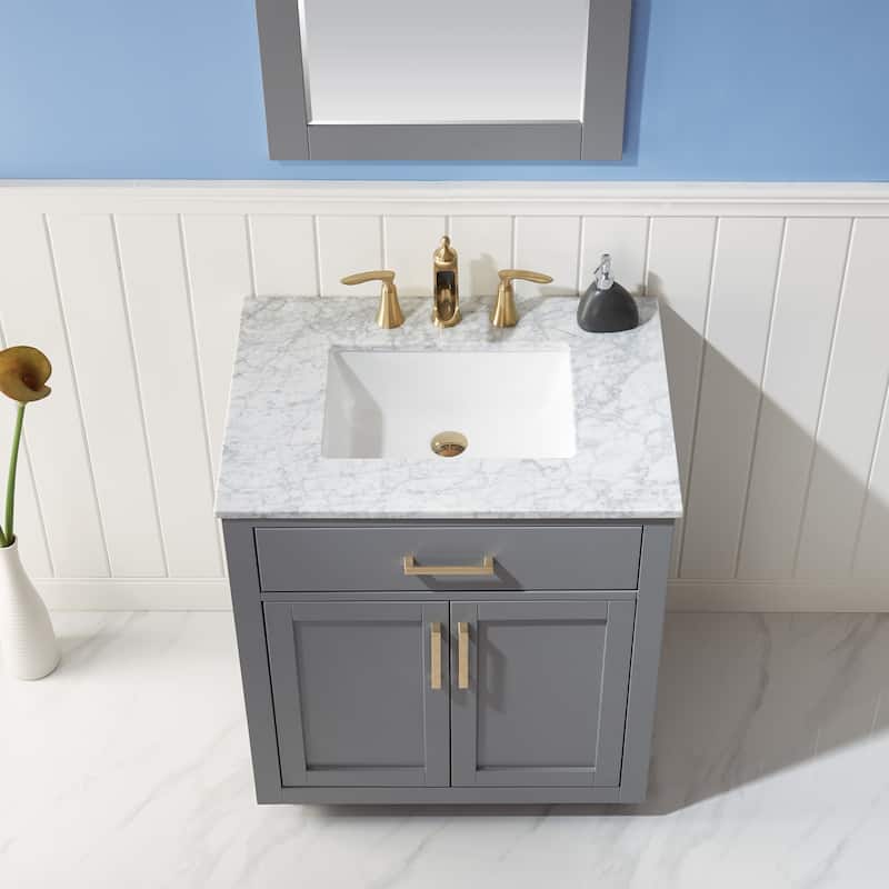 Altair Ivy Single Bathroom Vanity Set and Carrara White Countertop with Mirror