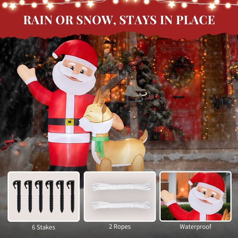 6.3FT Lighted Santa and Reindeer Christmas Inflatable Decoration - Red