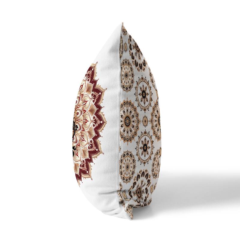 Inner Peace Circle Faux Suede Pillow With Removable Cover in White Brown Black - 16" x 16"