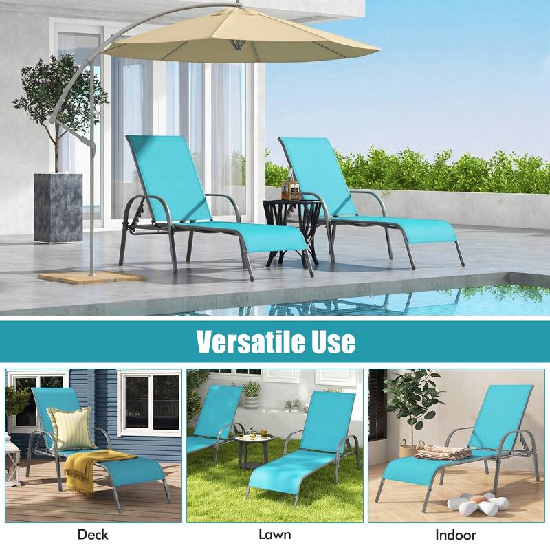 Gymax Outdoor Lounge Chair Chaise w/ Adjustable Reclining Armrest for