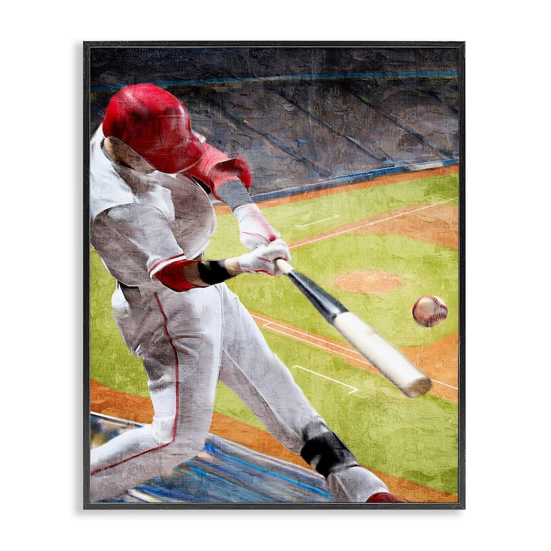 Stupell Athlete Hitting Baseball Framed Giclee Art Design By Kim Allen - 16 x 20 - Black