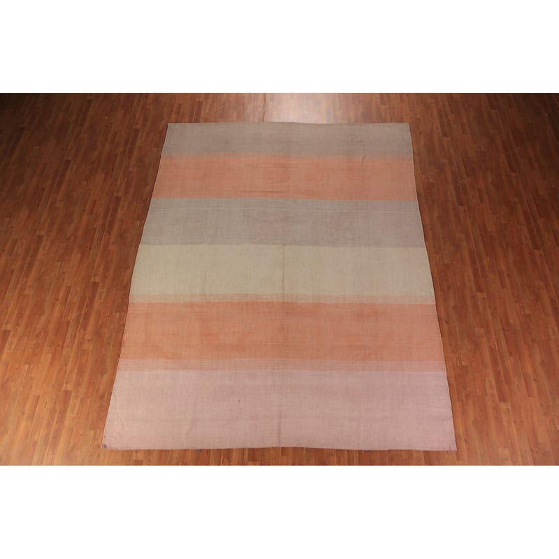 Nomadic Striped Kilim Oriental Area Rug Flatweave Wool Carpet - 9'0"x 11'8"