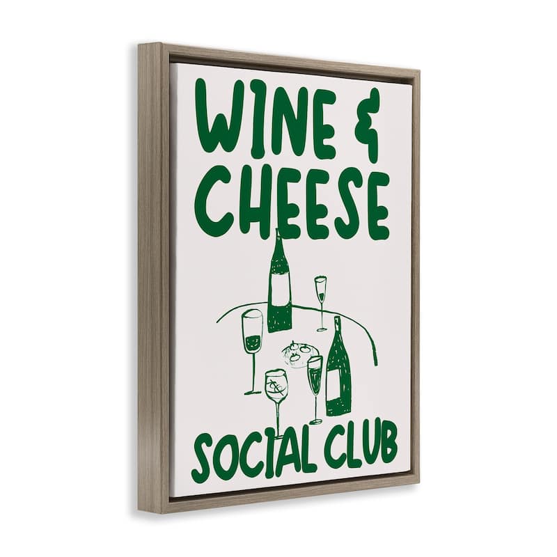 Stupell Wine & Cheese Social Club Framed Floater Canvas Wall Art Design By House of Lulu