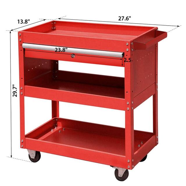 3-Tier Rolling Tool Cart with Drawer Steel Utility Storage Tool Box