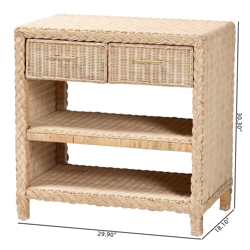 Lanica Braided Natural Rattan Console Table with Drawers and Shelves – Coastal Style Cabinet for Entryway or Living Room