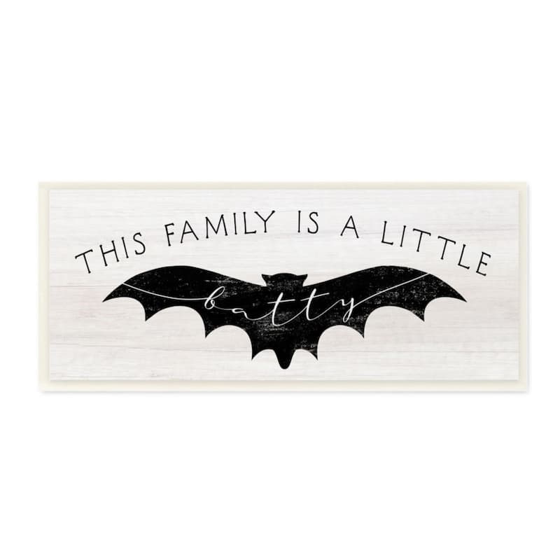 Stupell Family's a Little Batty Phrase Festive Halloween Pun Wood Wall Art - 7 x 17