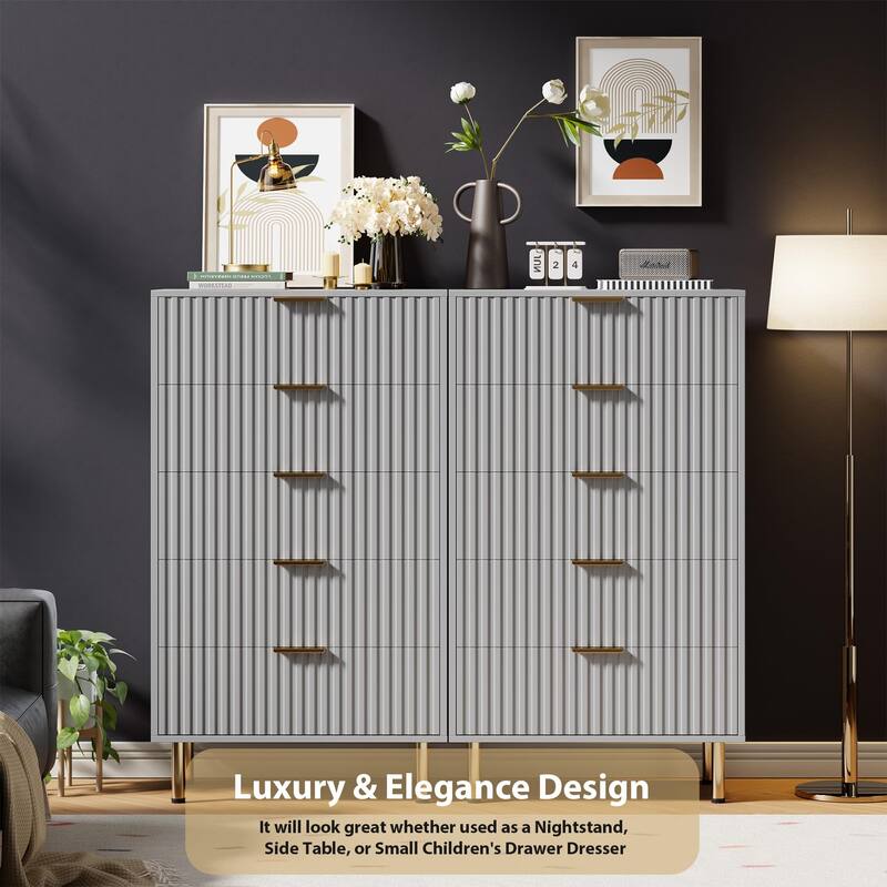 5 Drawer Fluted Dresser for Bedroom, Tall Modern Chest of Drawers with Deep Storage and Wide Top