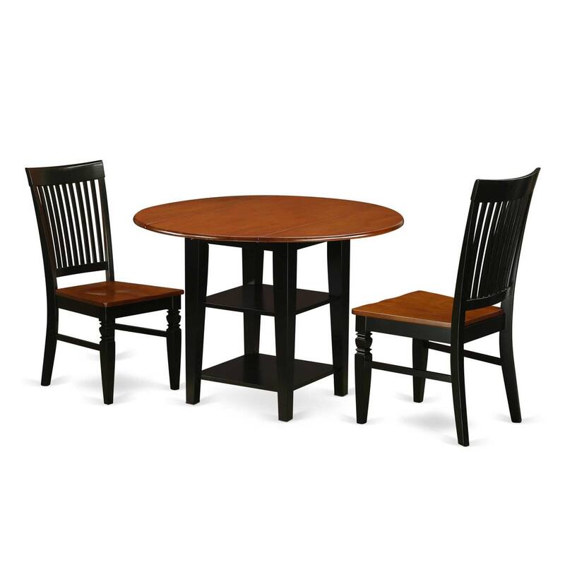 HomeStock 3-Piece Black and Cherry Finish Round Solid Wood Top Dining Table Set