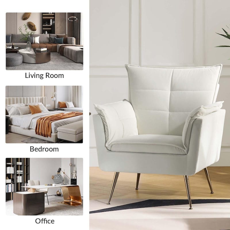 1ida Modern Velvet Tufted Accent Armchair with Gold Metal Legs Set of 2 by HULALA HOME