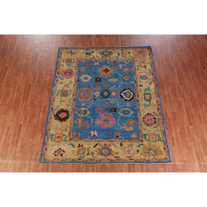 Hand Knotted Oriental 100% Wool Carpet Transitional All-Over Navy Blue & Blues Oushak Area Rug - 9' 8'' X 8' 1''