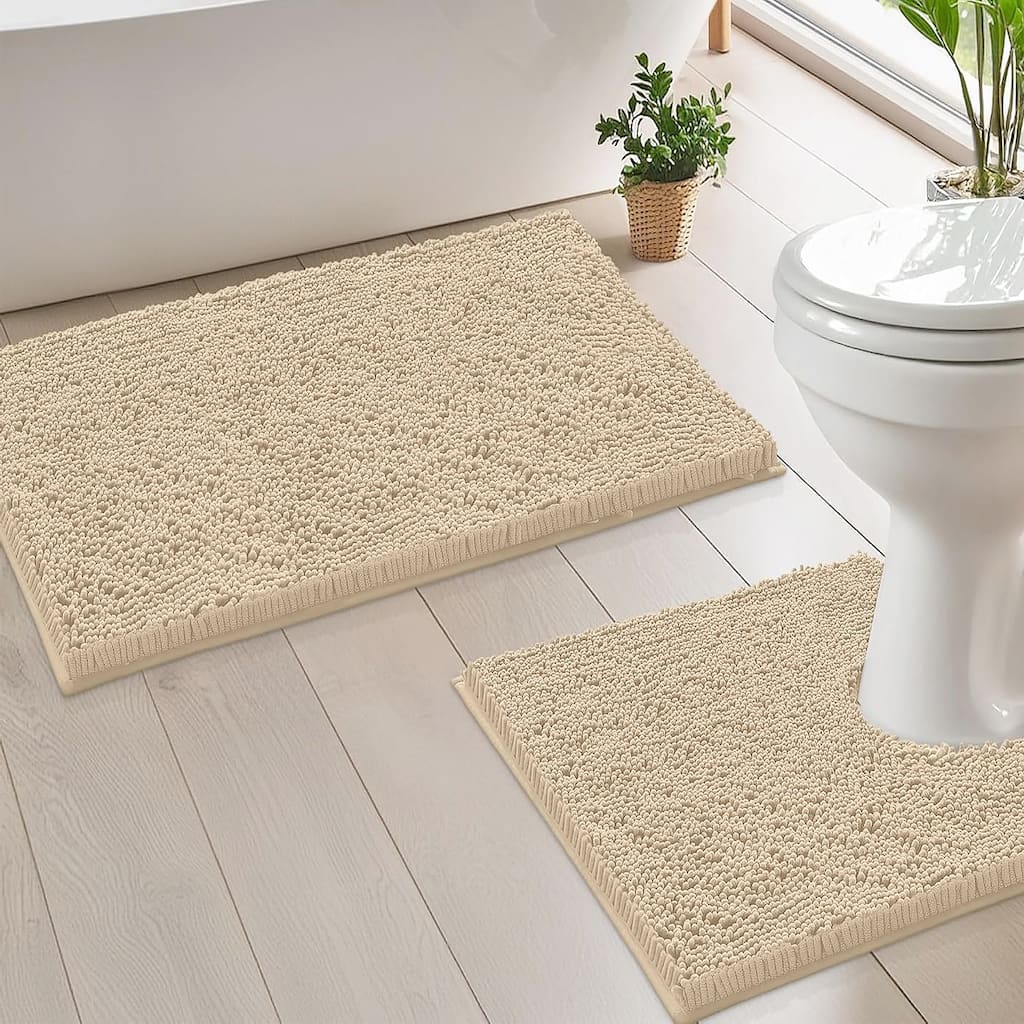 Large 2 Piece Set Birch Soft Cozy Plush Chenille Bath Mat Bathroom Rug
