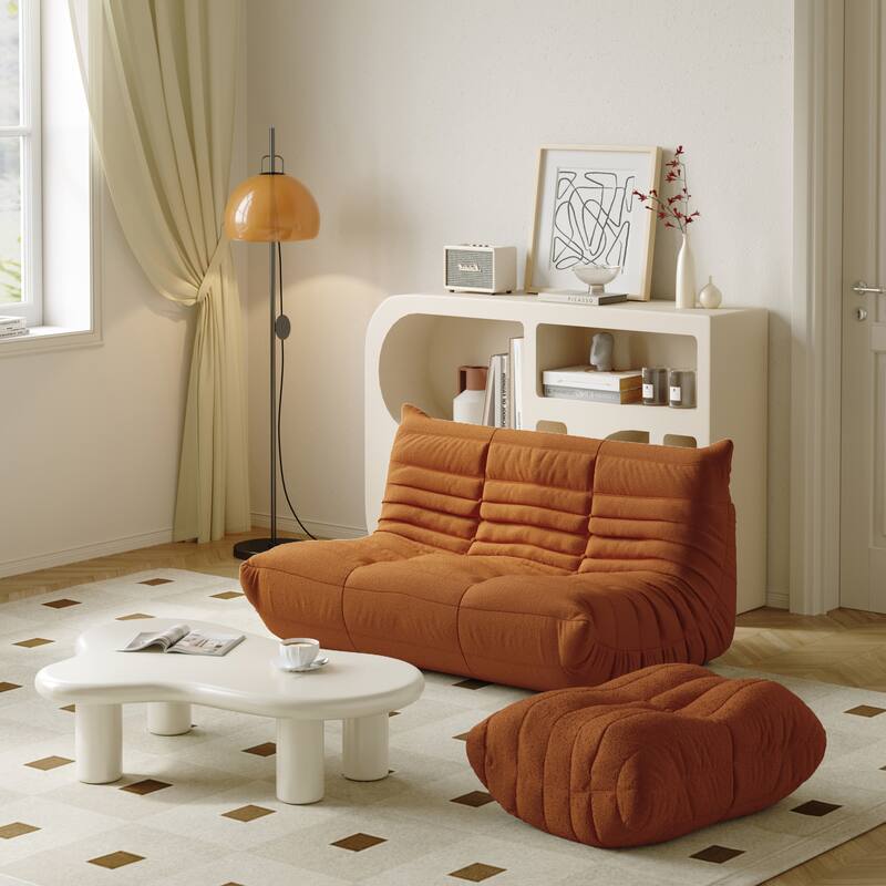 Comfy Lazy Floor Sofa Couch with Ottoman - Tan