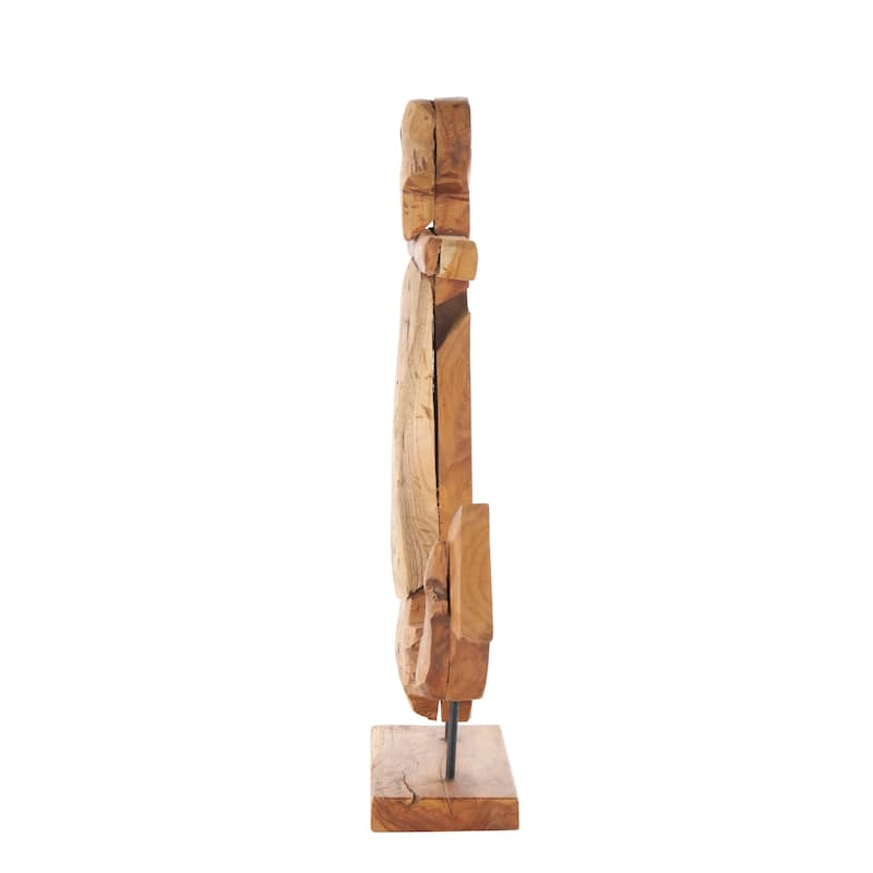 Teak Wood Anchor Handmade Sculpture with Mosaic Live Edge Pieces - Brown - Roche River Decor - 5"W x 21"L x 23"H