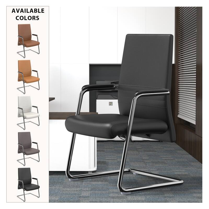 LeisureMod Aleen Office Chair with Upholstered Seat and Metal Armrest