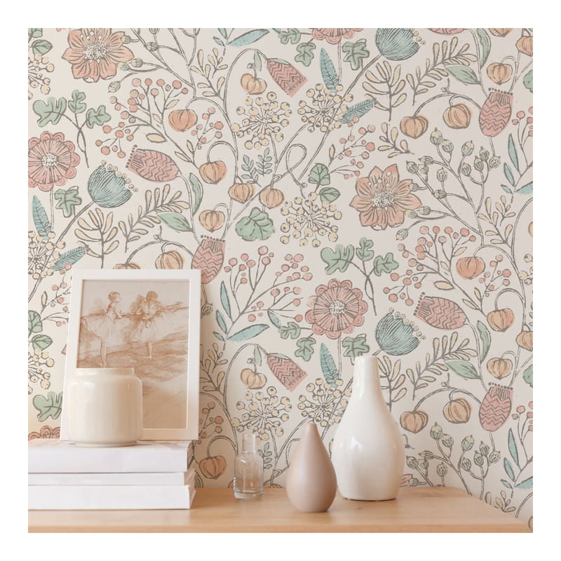 NuWallpaper Pastel Southern Trail Hand-drawn Floral Peel-and-Stick Wallpaper - 216in x 20.5in x 0.025in