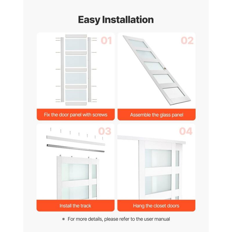 White Wood MDF Sliding Closet Doors with Frosted Glass Panels
