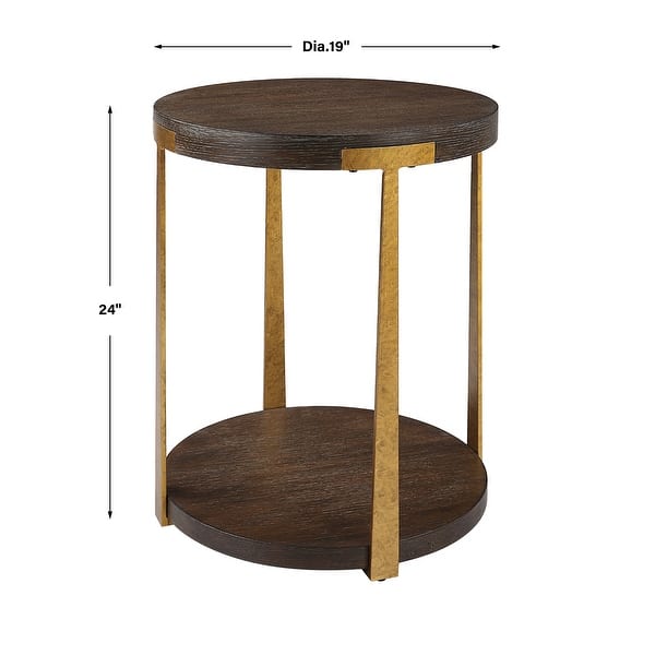 2-Tier Round Wooden Side Table - 24" - Brown and Gold
