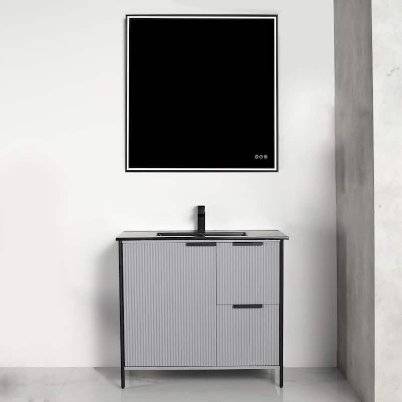 Blossom 36 Inch All Wood Freestanding Bathroom Vanity with Sink - 36" Black Ceramic Sink - Metal Grey