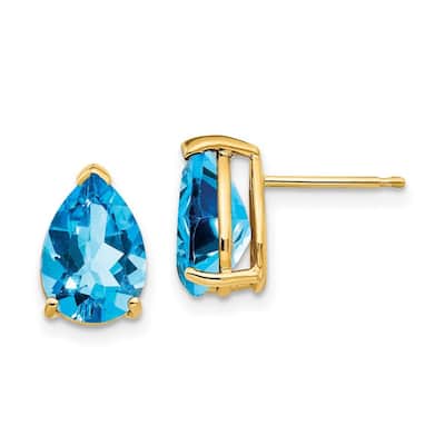 Curata 14k Yellow or White Gold 10x7mm Pear Genuine Gemstone Stud Earrings