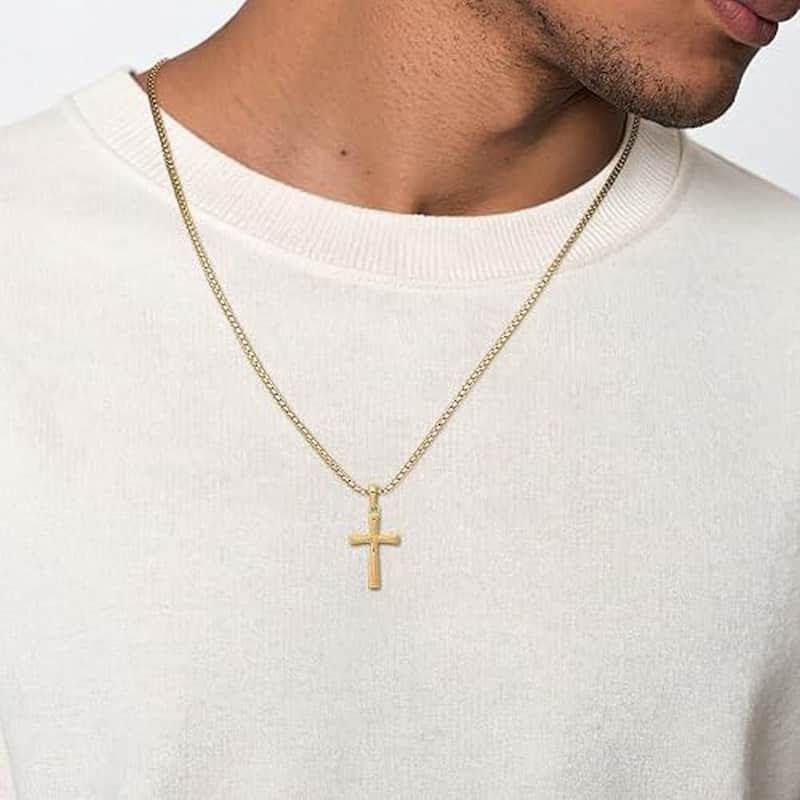 Curata 14k Yellow Gold Textured Edge X Center Flared Cross Necklace - 20x16mm