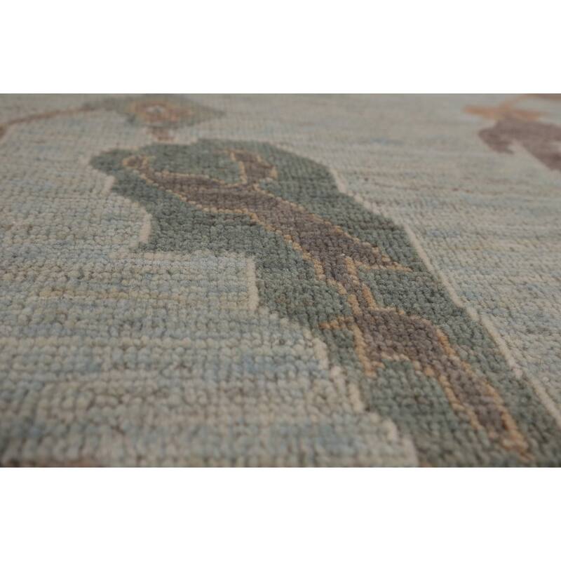 Blue Floral Oushak Turkish Area Rug Handmade Wool Carpet - 8'0"x 9'7"