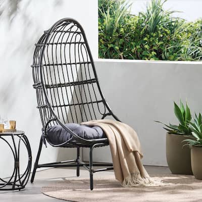 Roomfitters Outdoor Wicker Cocoon Chair with Cushion, High Back Lounge Accent Chair for Patio or Garden