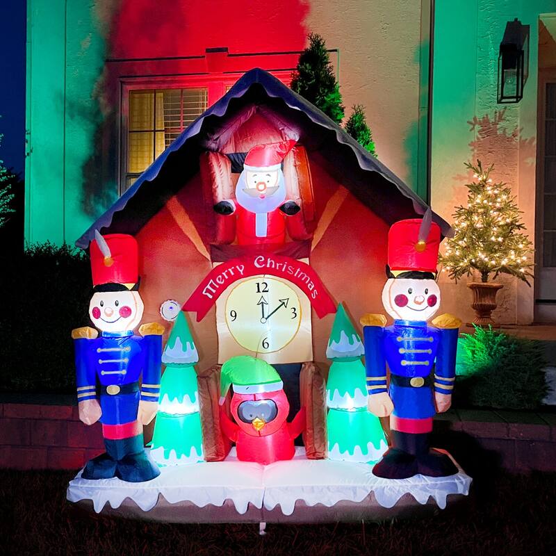 Fraser Hill Farm 6-Ft. Tall Prelit Santa Nutcracker Cuckoo Clock Inflatable with Music