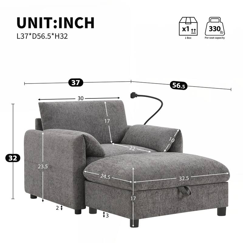 Comfy Chenille Armchair, Modern Cloud Chaise Lounge for Living Room&Apartment