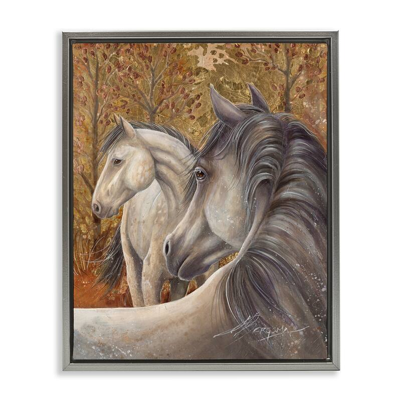 Stupell Horses in Autumnal Forest Framed Floater Canvas Wall Art Design By Jody Bergsma - 17 x 21 - Grey
