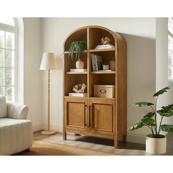 Modern Wood Arched Display Cabinet/Bookcase, Office Shelving, Storage Cabinet, Fully Assembled, Brown - 40"w x 76"h x 17"d